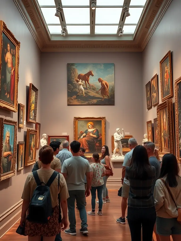 A picture of a CreativPulse-organized exhibition featuring the works of local artists, with attendees admiring the diverse range of artistic expressions.