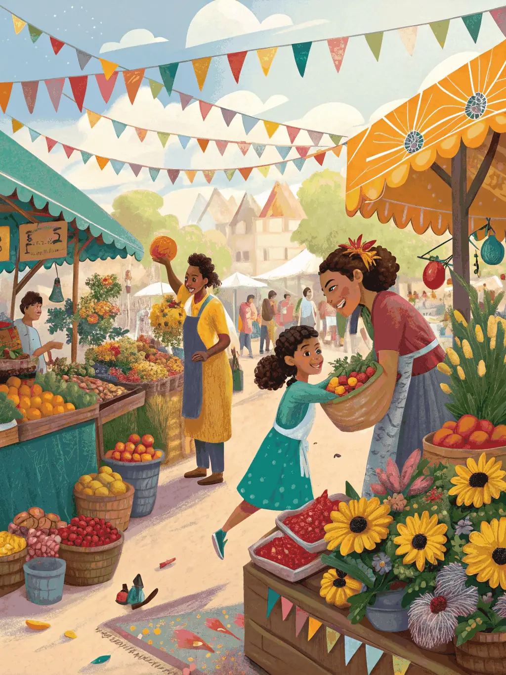A vibrant image of local artisans displaying their crafts at a CreativPulse-organized market, showcasing the diversity and quality of local products.