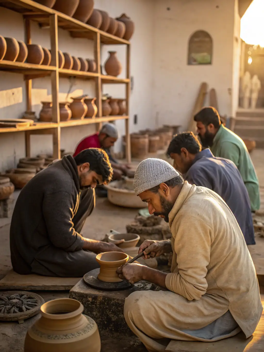 A photograph of a group of artisans collaborating on a project at a CreativPulse workshop, emphasizing the sense of community and shared learning.