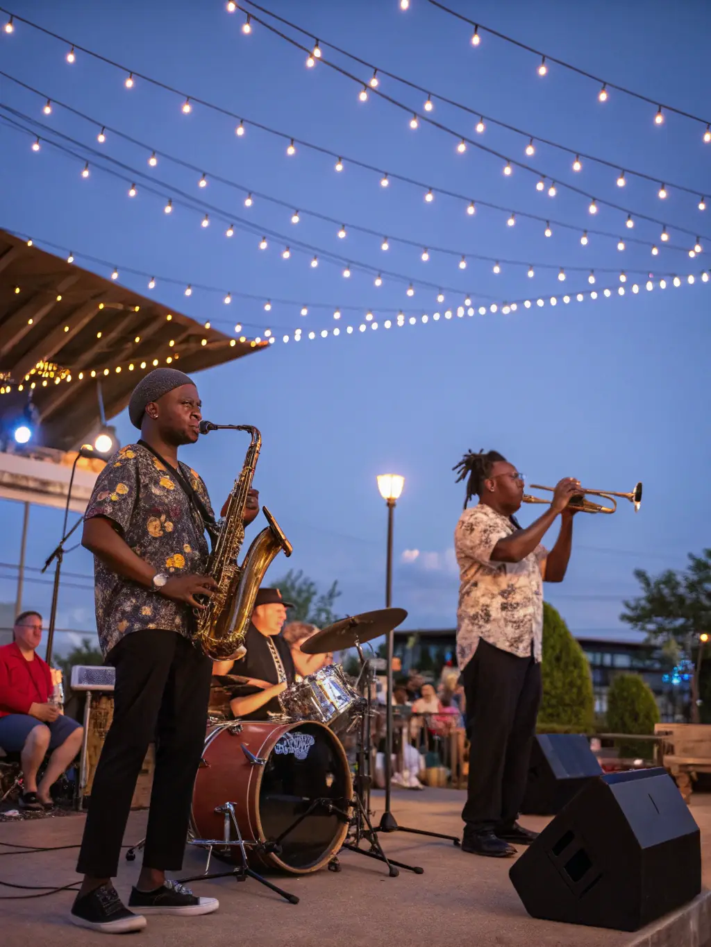 An engaging image of a live music performance at a CreativPulse-sponsored event, showcasing local musicians and attracting a diverse audience.
