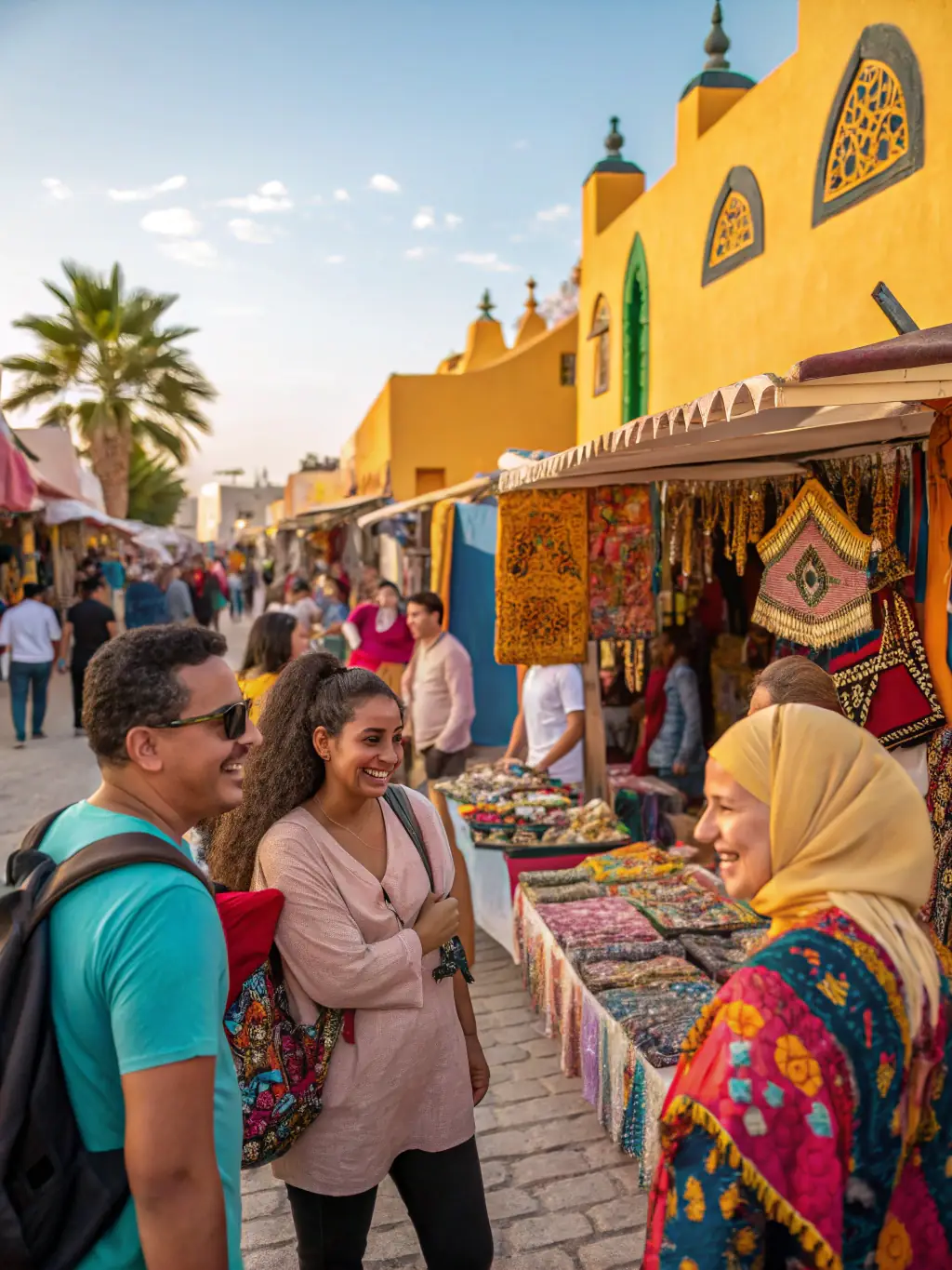 A vibrant image of local artisans displaying their crafts at a CreativPulse-sponsored market, showcasing a variety of handmade goods and happy customers.