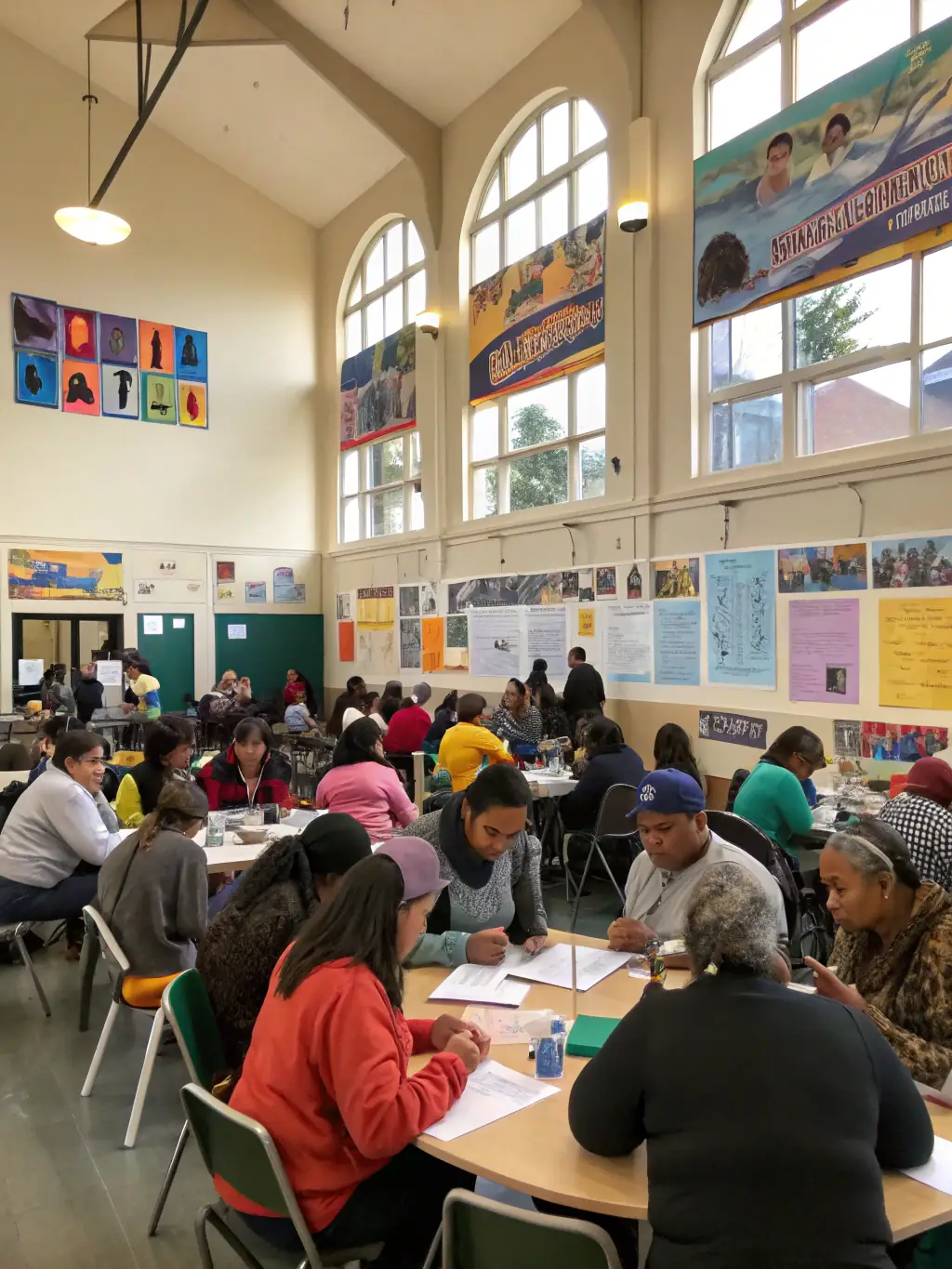 A dynamic photo of a community workshop facilitated by CreativPulse, where participants are actively engaged in learning a new creative skill.